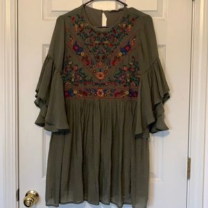 Altard’d State Embroidered Bohemian Baby Doll Dress with bell sleeves